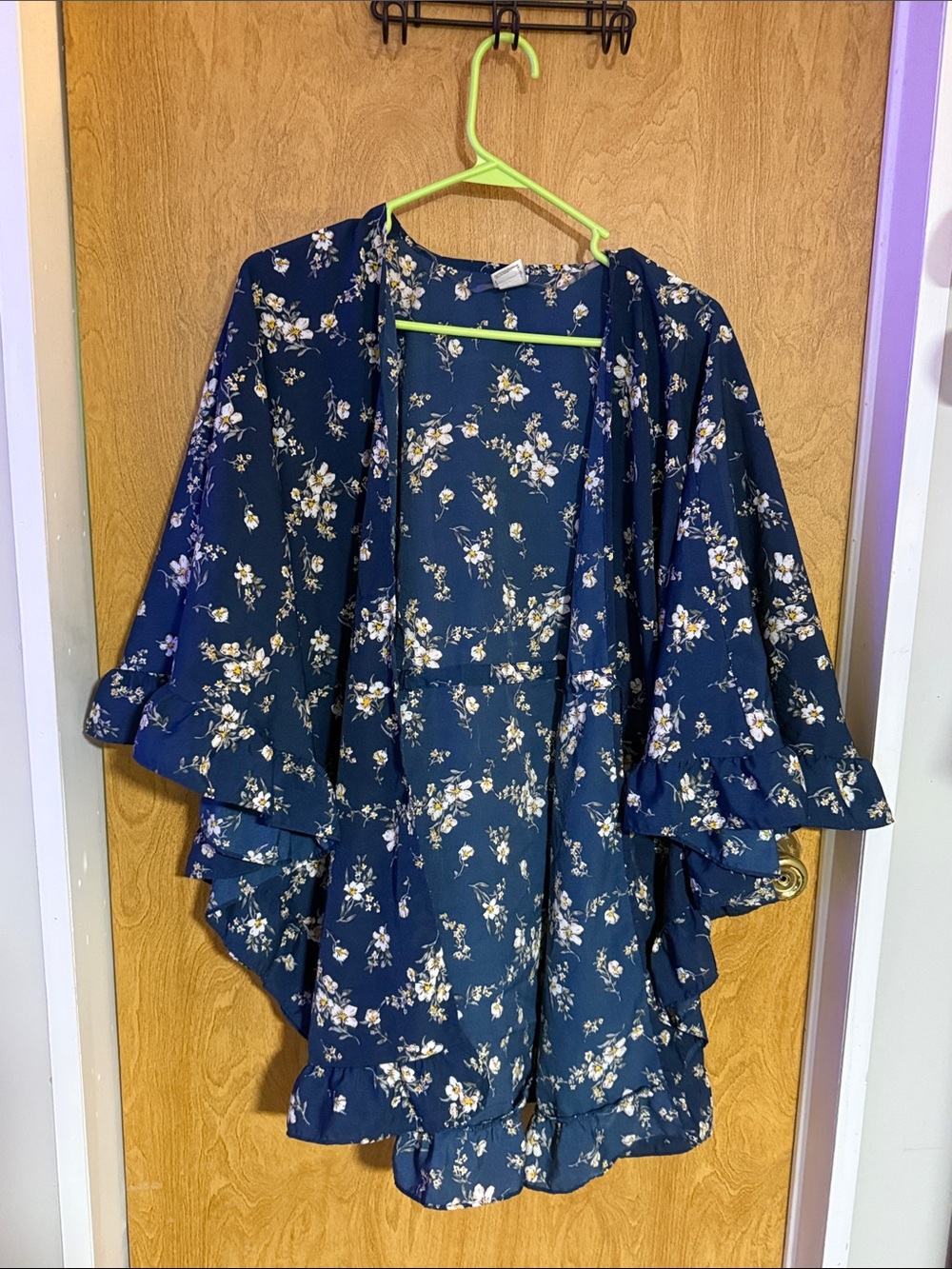 Navy Floral Ruffle Kimono